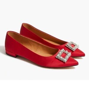 Red Flats Pointy Toe Crystal Pearl Buckle Size 9 New no Box J.Crew Factory